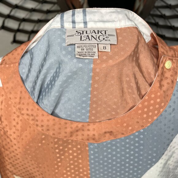 Vintage 80s Working Lady's Dress Womens Geometric Midi 2 Piece Stuart Lang s/8 - Picture 10 of 14